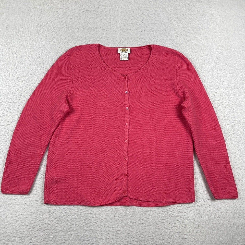 Talbots Cardigan Sweater Womens 1X Pink Button Front Cotton Rayon Ribbed Knit